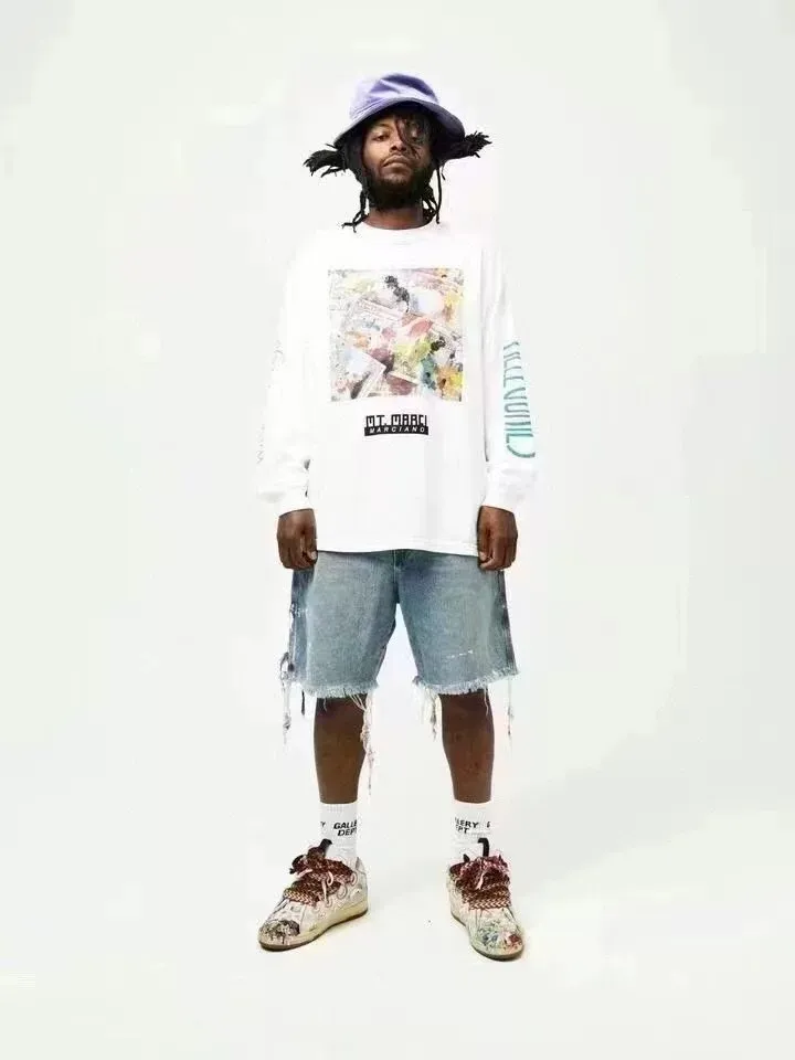 - Upper body size P200#GD098 GALLERY DEPT splashed ink and paint destroyed vintage washed edges high street lumberjack denim shorts Workmanship: Original accessories Customized original Logo buttons YKK zippers 6 complete standards Original hang tag Color: Blue Size: S-XXL (28 30 32 34 36)